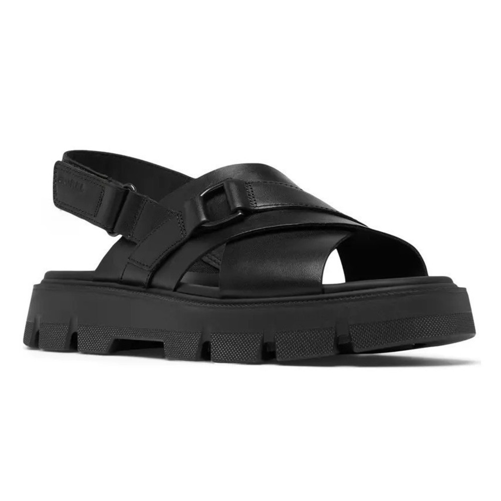 Sorel Rein CB Crisscross Chunky Flatform Sandals Black Leather Women 9 NWOT